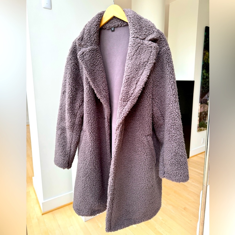 Uniqlo unisex fleece coat, XL in grape